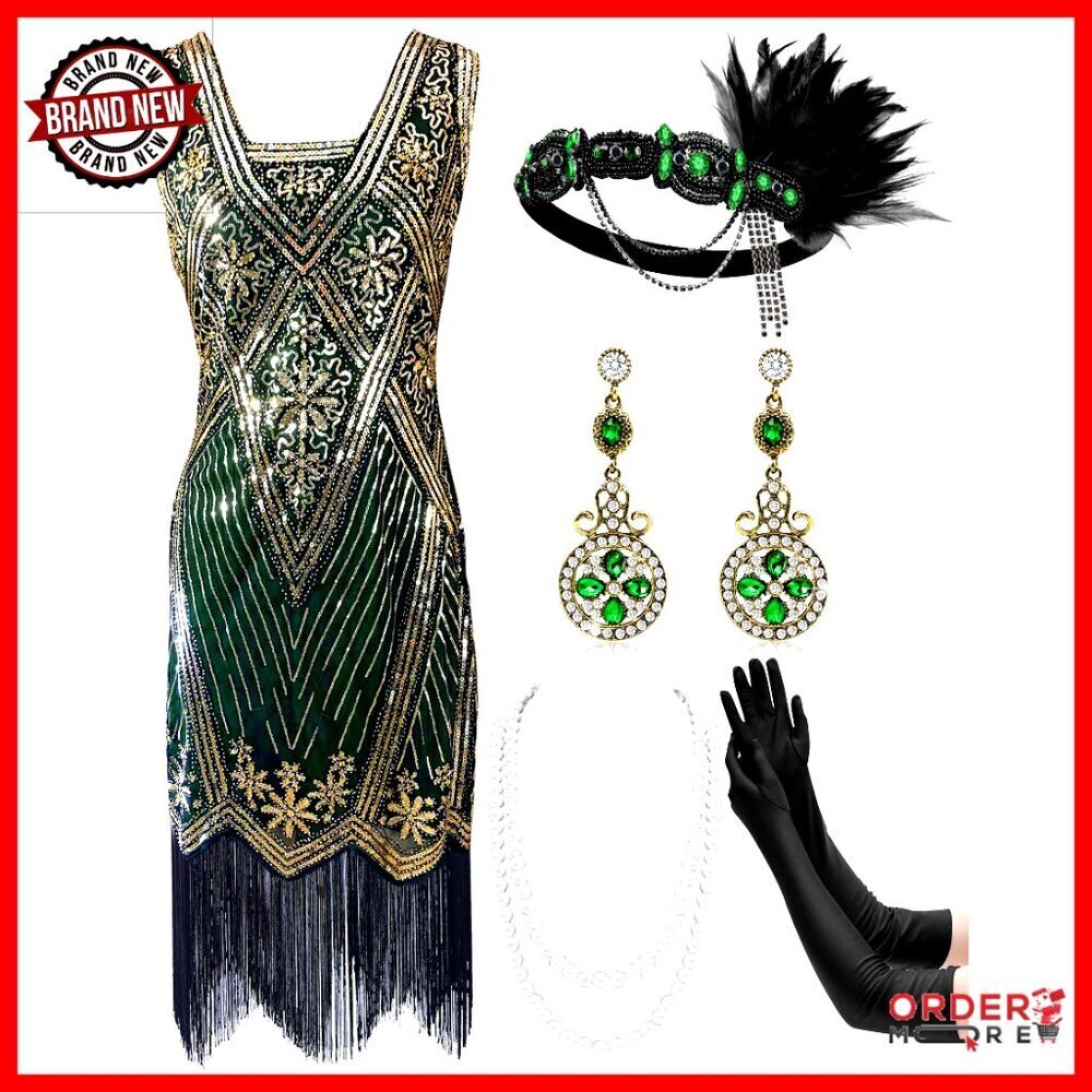Vintage 1920s Flapper Dress with Fringe Sequin Gatsby Party Costume